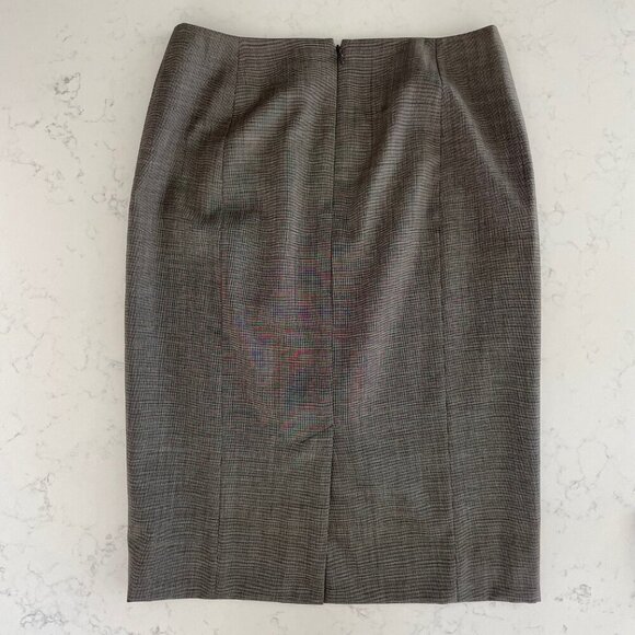 Classiques Entier Lined 100% Virgin Wool Check Print Pencil Skirt Grey+Tan Sz 8 - Picture 4 of 8